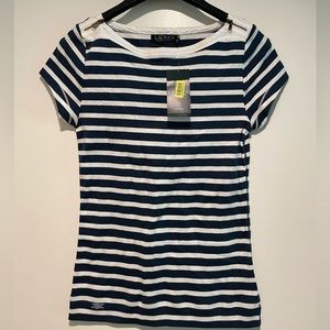Ralph Lauren Women’s Medium Navy Striped Short Sleeve Top